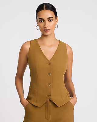 Studio Stretch Twill V-Neck Peplum Cutaway Blazer Vest
