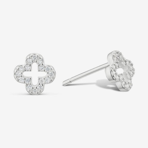Sterling Silver Cubic Zirconia Clover Stud Earrings