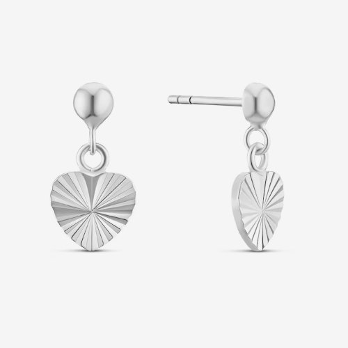 Sterling Silver Diamond Cut Heart Drop Earrings