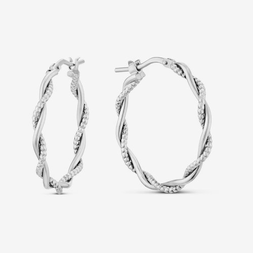 Sterling Silver Polish & Textured Twist Hoop Earrings