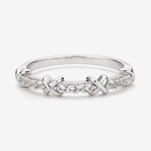 Sterling Silver Created White Sapphire X-Design Ring