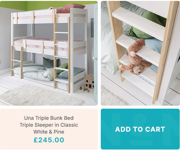 Una Triple Bunk Bed Triple Sleeper in Classic White & Pine