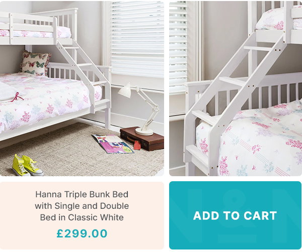 Hanna Triple Bunk Bed with Single and Double Bed in Classic White