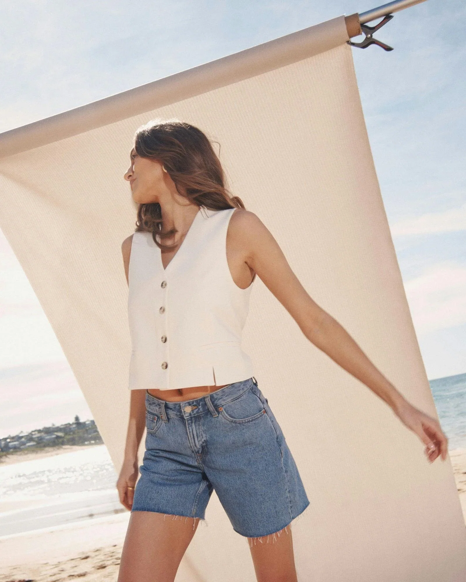 Hill Shorts - Stream Sky Retro Raw Hem