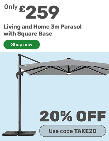 Living and Home 3m Parasol with Square base. Only £59.99 - shop now. 20% off - use code TAKE20