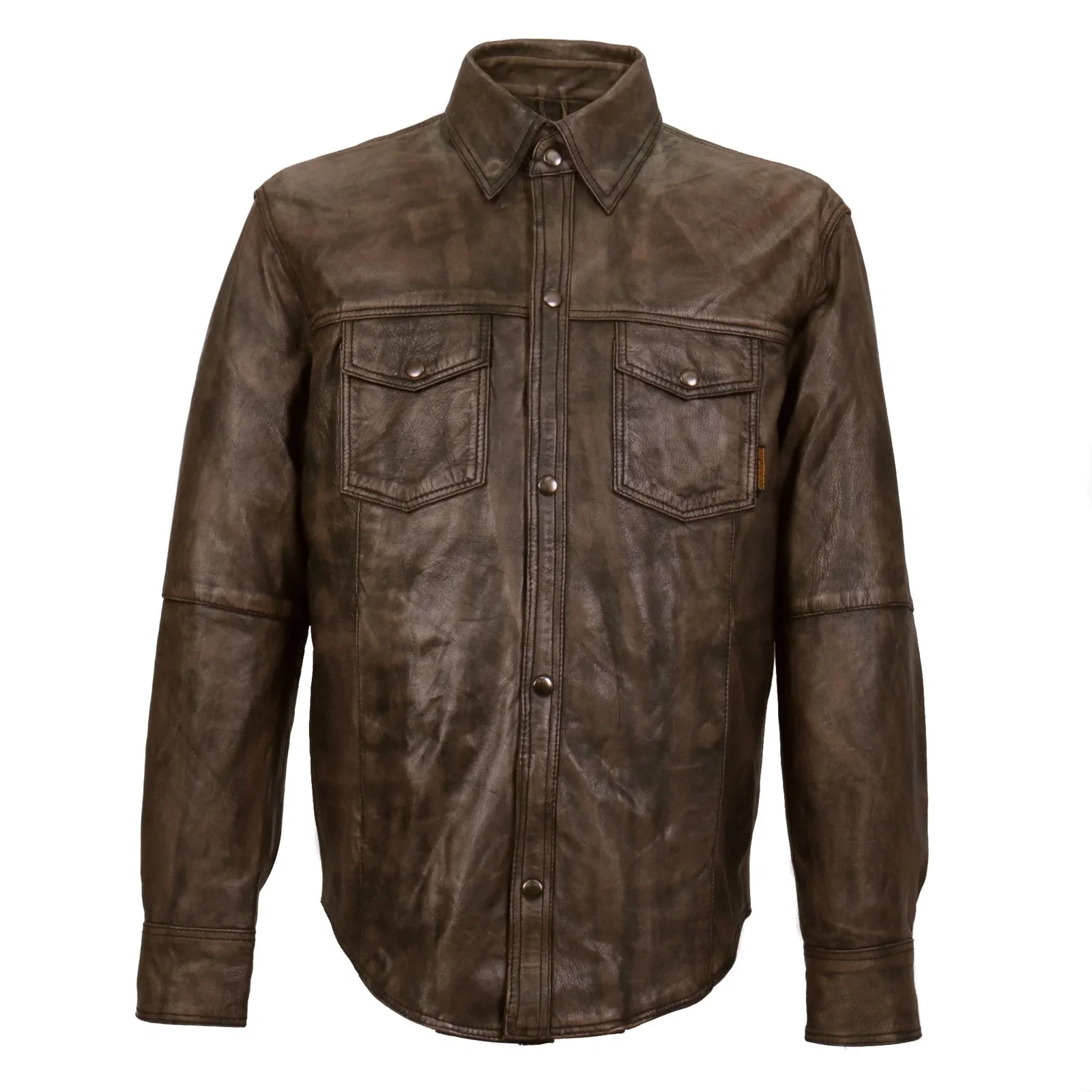 Image of Hot Leathers LCS1004 Men's Distressed Brown Leather Fashion Shirt with Multiple Pockets