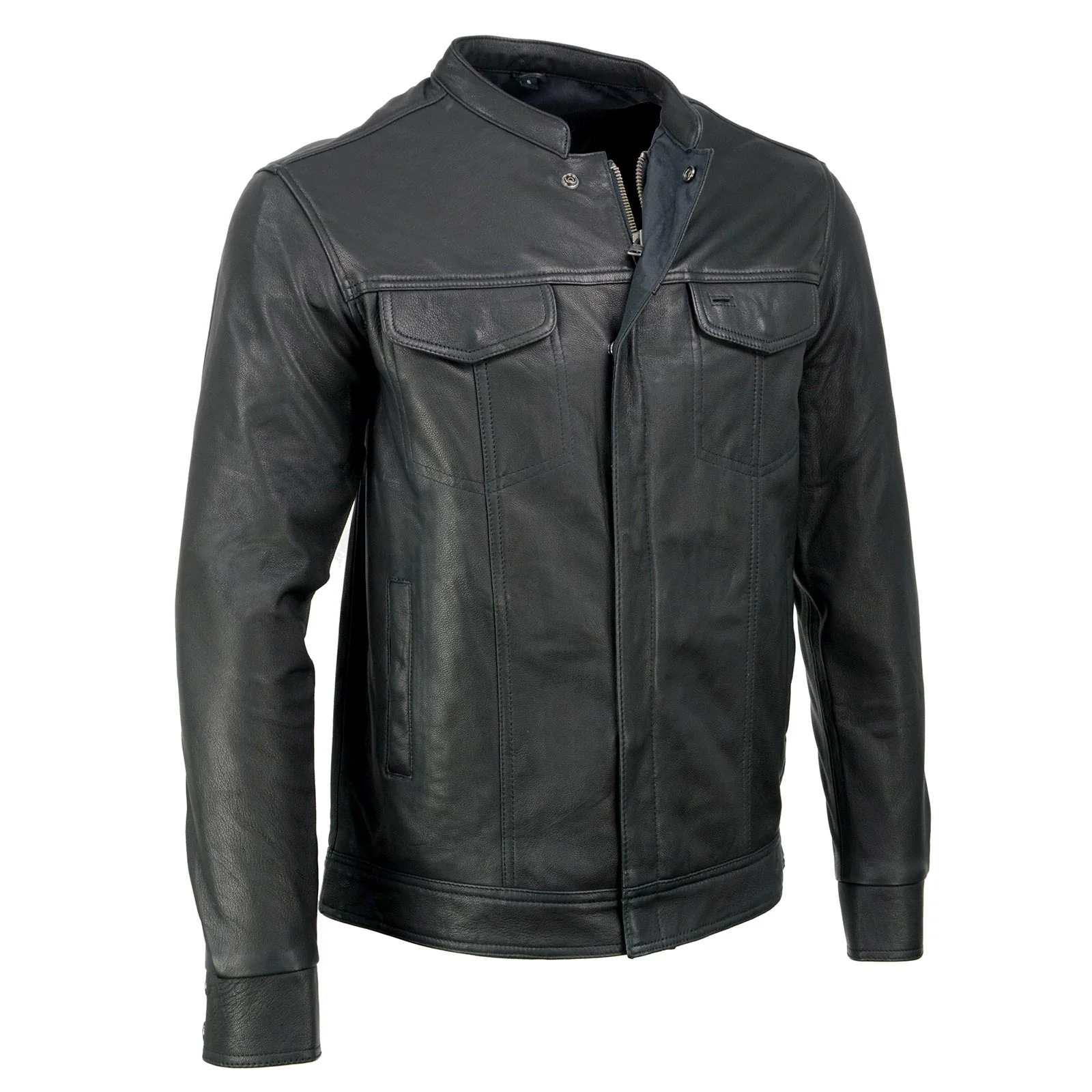 Image of Milwaukee Leather MLM1604 Men's Stand-Up Collar Black Casual Biker Goat Skin Leather Shirt with Dual Closure