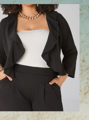 Ruffled Open Front Jacket