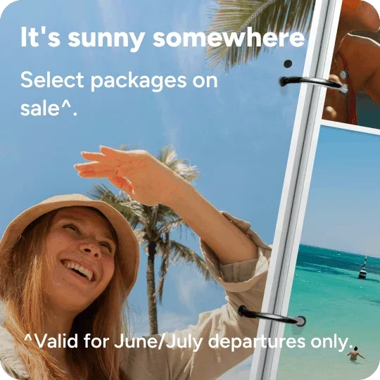 Person looking into the distance with palm trees in background
