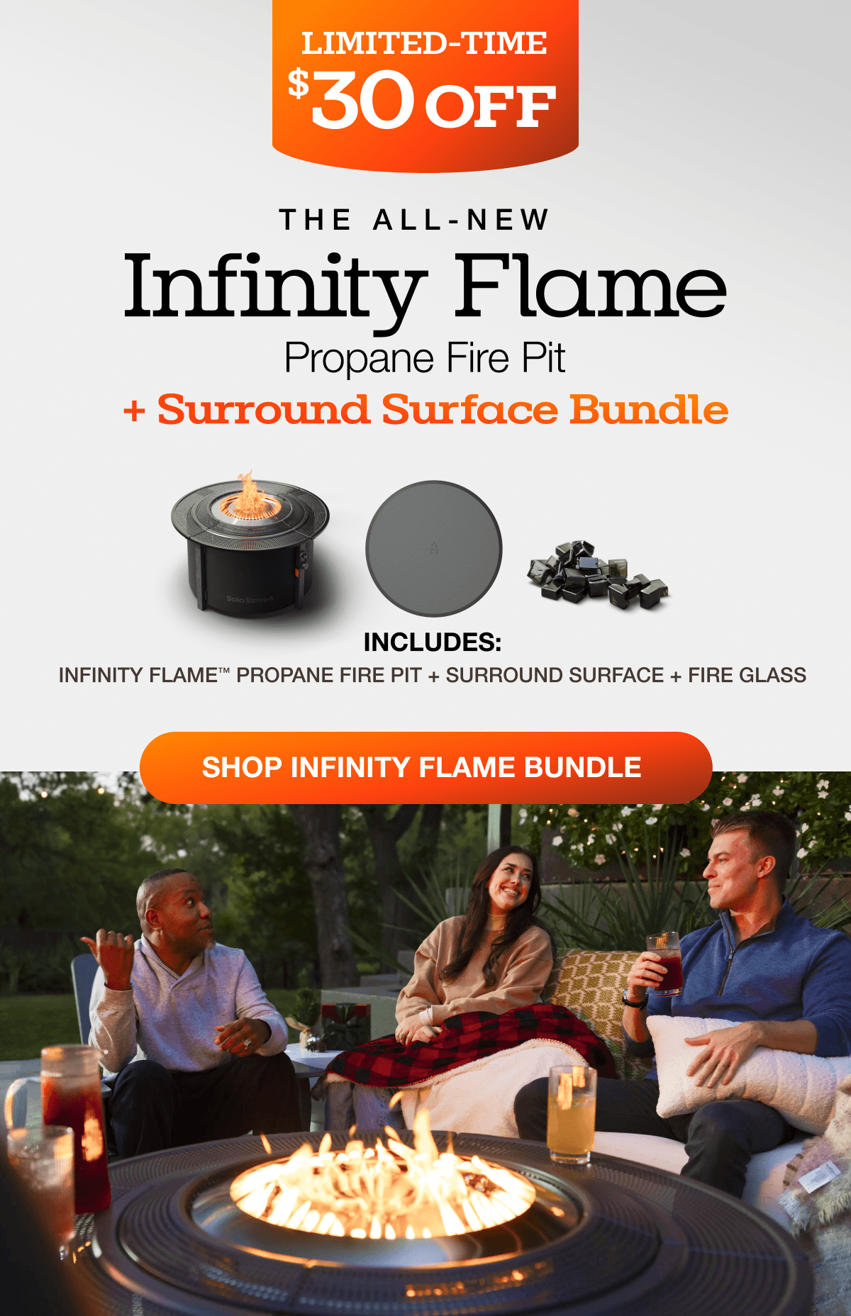 Infinity Flame Propane Fire Pit + Surround Surface