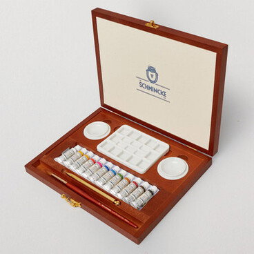 Schmincke Horadam Aquarell Watercolour 1930s Retro Wooden Box 5ml Assorted Colours Set of 14 + Kaweco Brass Pencil