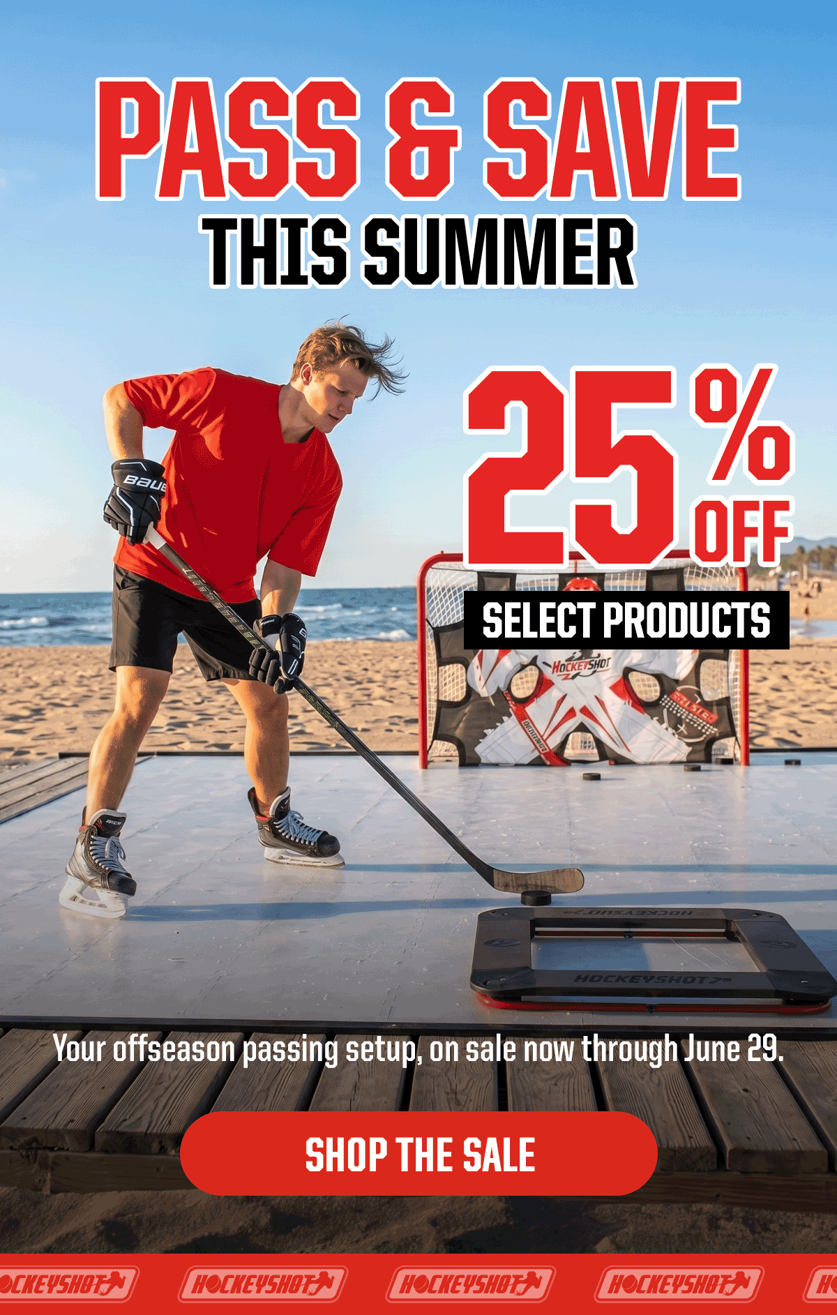 Headline: Pass & Save This Summer 25% Off Select Products. Subheader: Your offseason passing setup, on sale now through June 29. CTA: Shop The Sale