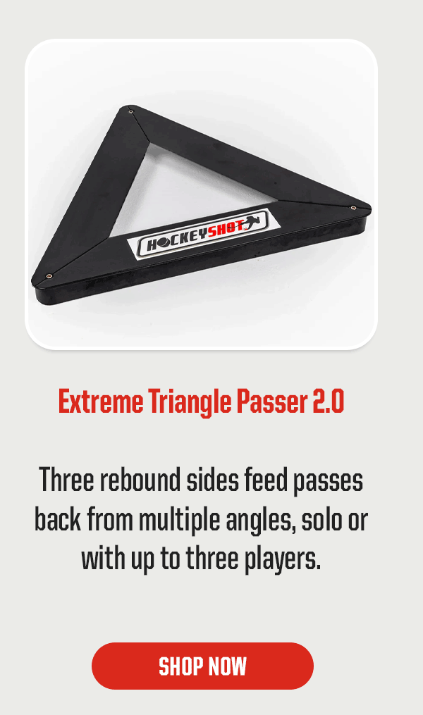Product Block 1: Extreme Triangle Passer 2.0. Three rebound sides feed passes back from multiple angles, solo or with up to three players. CTA: Shop Now