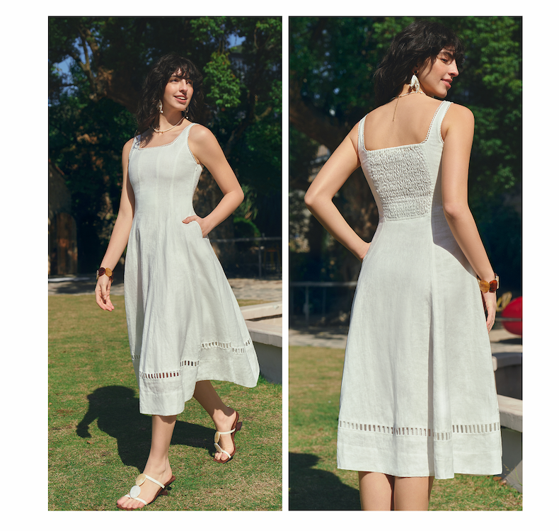 Fenton Panel Linen Dress in White