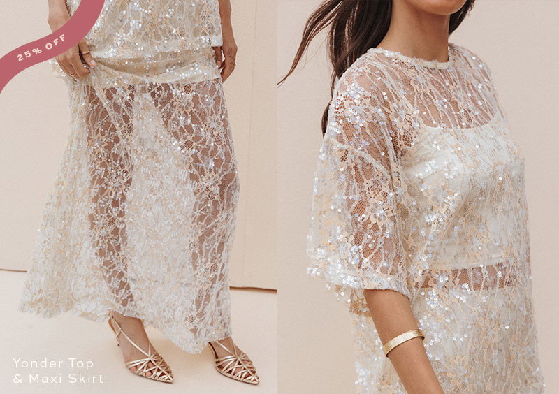 Yonder Sheer Lace Tee Top & Skirt Set