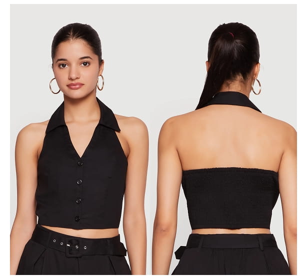 Shop Button Front Cropped Halter Top