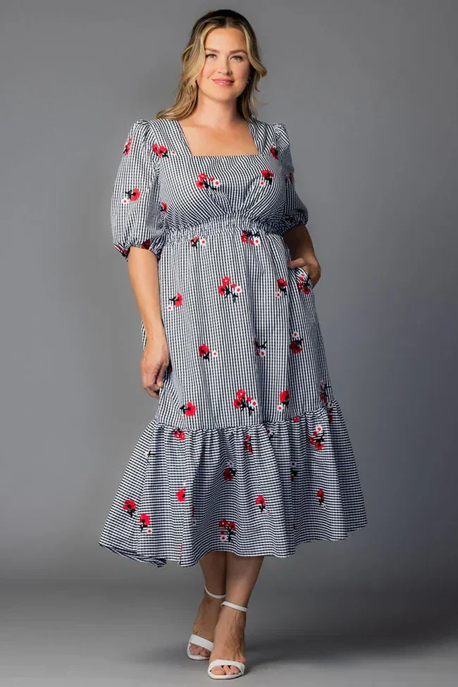 Image of Bailey Square Neck Maxi Dress - Gingham & Florals - Plus