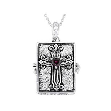 Lab Created Ruby And White Cubic Zirconia Platinum Over Silver I Love You Cross Pendant 0.53ctw