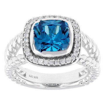 Blue and White Cubic Zirconia Rhodium Over Sterling Silver Ring 5.10ctw
