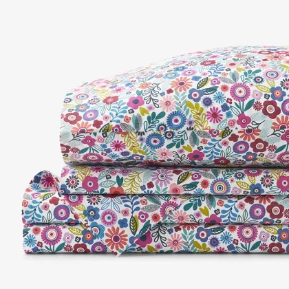 Image of Joyful Mini Flower Classic Cool Organic Cotton Percale Bed Sheet Set