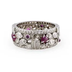 Art Deco Platinum, Ruby and Diamond Band Ring