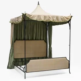 Wrought-Iron and Cream Linen Upholstered Canopy Bed, Designed by Miles Redd for Oscar de la Renta
