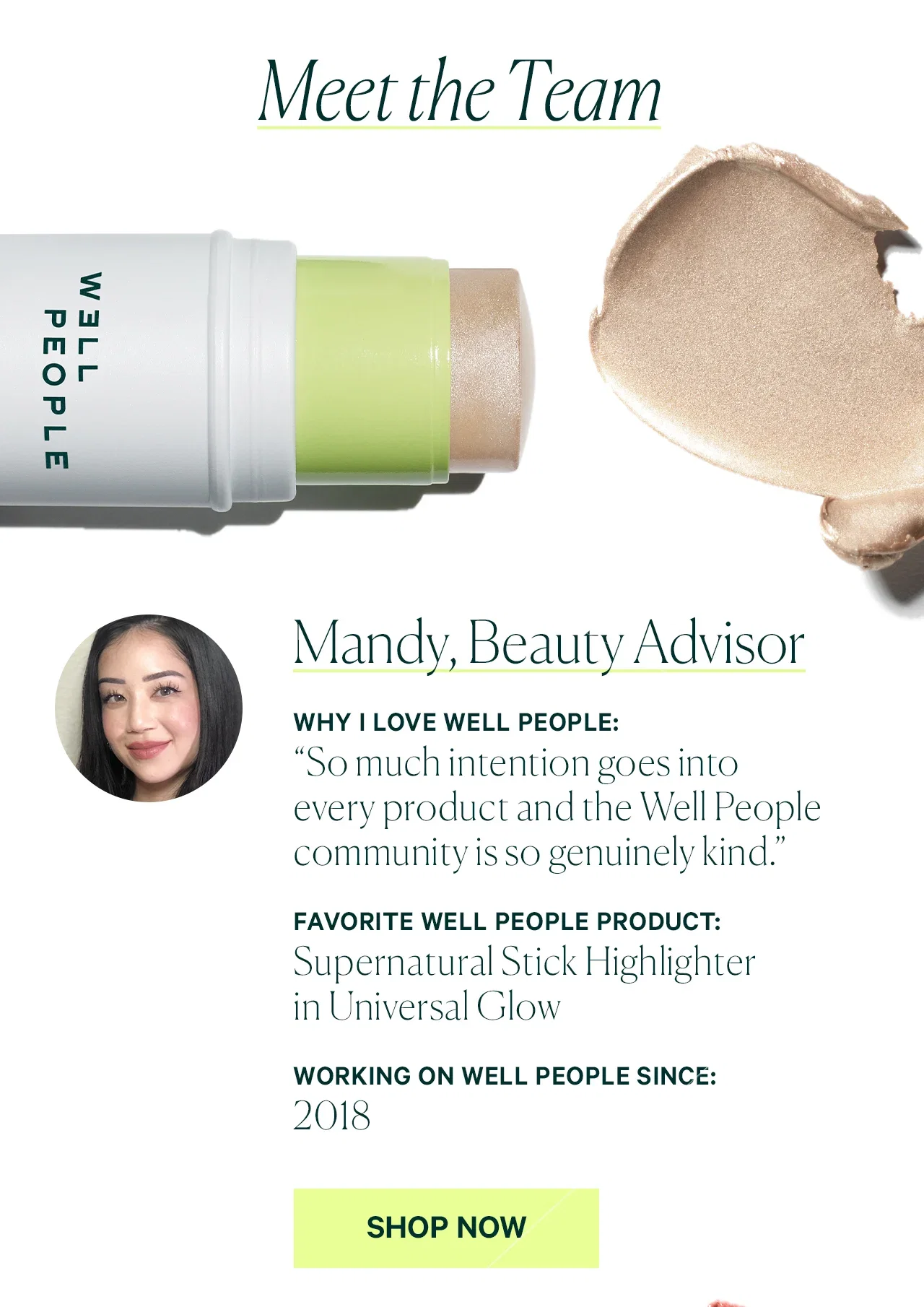 Mandy, Beauty Advisor- Supernatural Stick Highlighter in Universal Glow- shop now