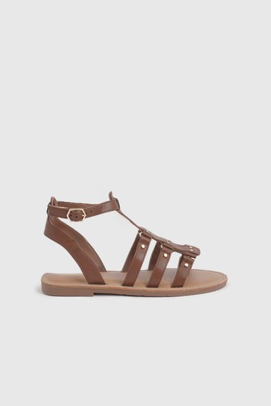 Faux Leather Stud Detail Gladiator Flat Sandals