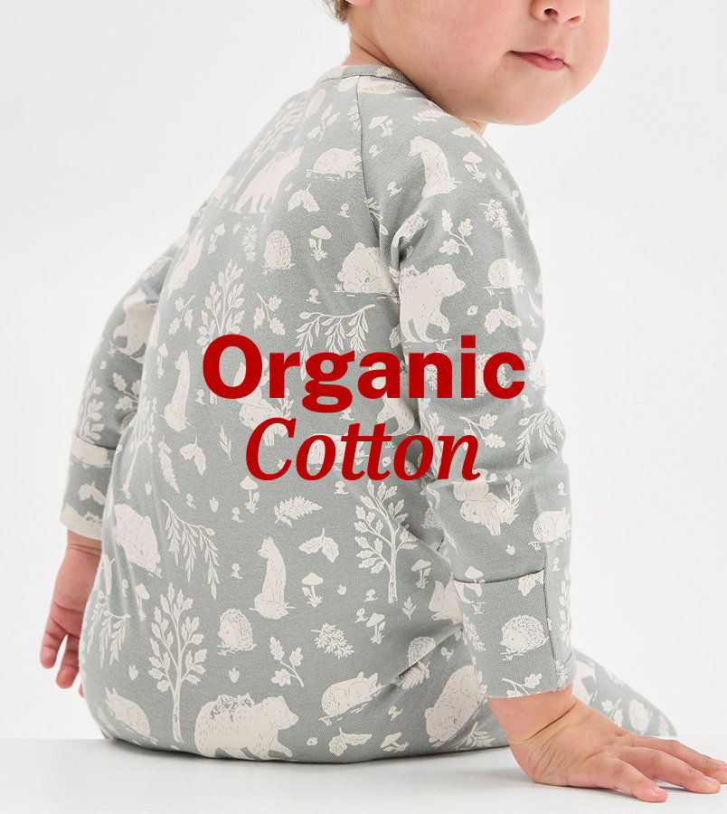 Baby Organic Cotton Zip Front Footless Coverall - Woodland