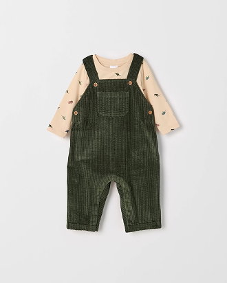 Baby cord overalls and t-shirt set