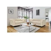 Velvet Chesterfield 3+2 Seater Sofa in Cream