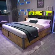 4ft6 Double Hydraulic Storage Bed with LED Lights & Charging Ports