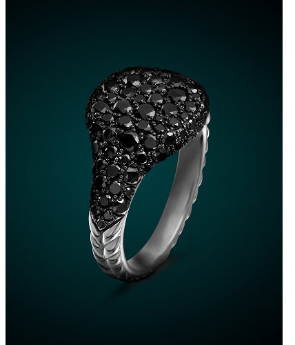 Pavé Pinky Ring18K White Gold with Black Diamonds, 10mm