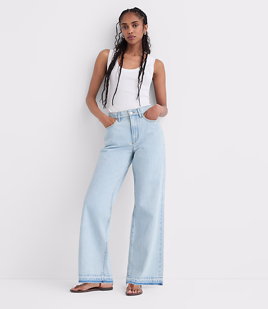 Rivete Unpicked High Rise Wide Leg Jeans in Wave Wash