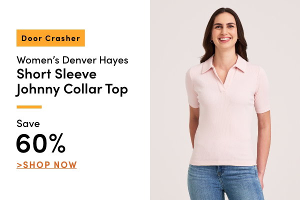 Door Crasher Women's Denver Hayes Short Sleeve Johnny Collar Top Save 60%