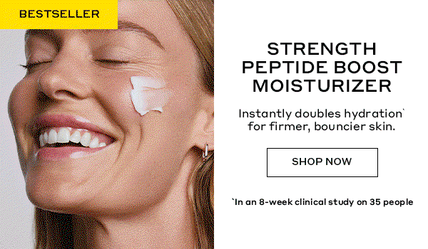 BESTSELLER | STRENGTH PEPTIDE BOOST MOISTURIZER | Instantly doubles hydration for firmer, bouncier skin. | SHOP NOW | In an 8-week clinical study on 35 people