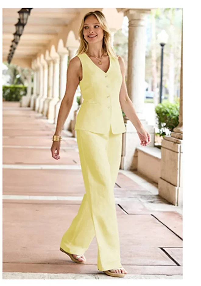 Lemon Yellow Linen Blend Longline Waistcoat