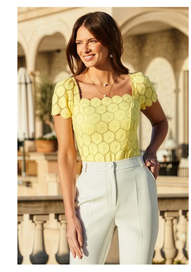 Yellow Premium Lace Detail Top