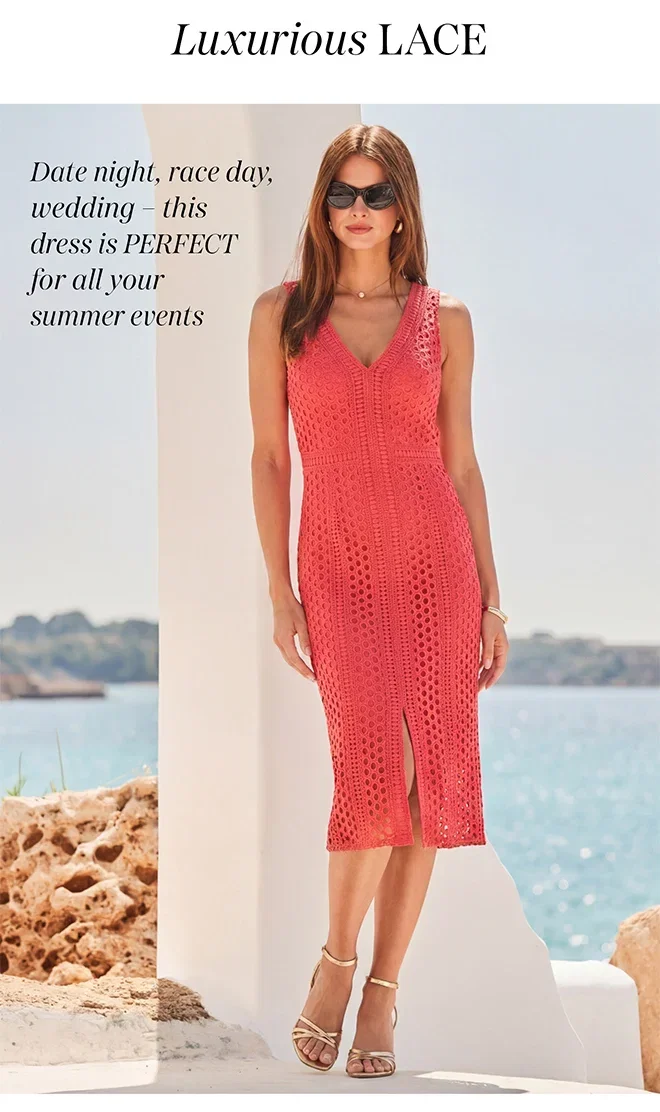 Coral Lace Pencil Dress