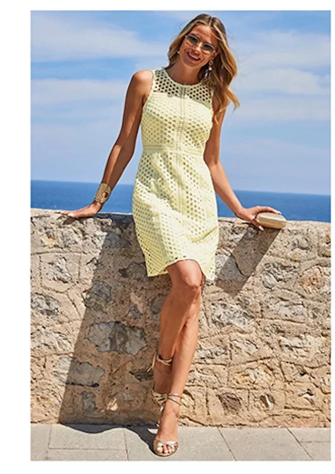 Lemon Yellow Lace Shift Dress