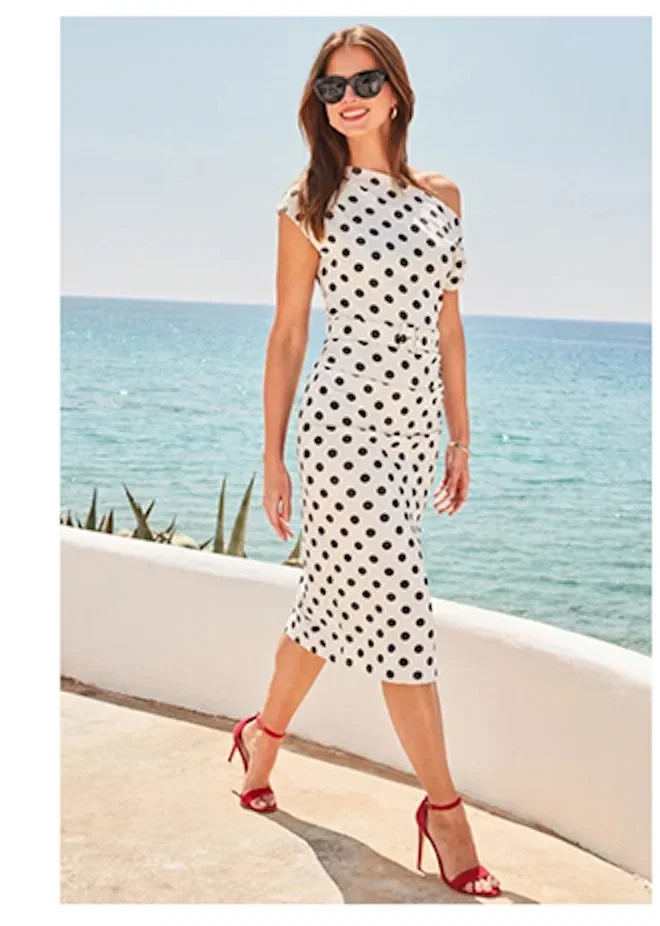 Black & White Polka Dot Print Off The Shoulder Dress