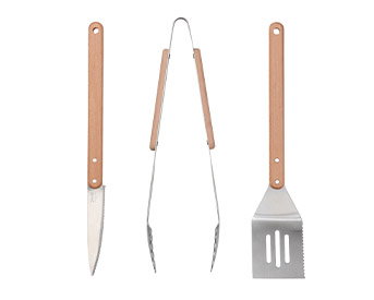 GRILLTIDER 3-piece barbecue tools set, stainless steel/beech