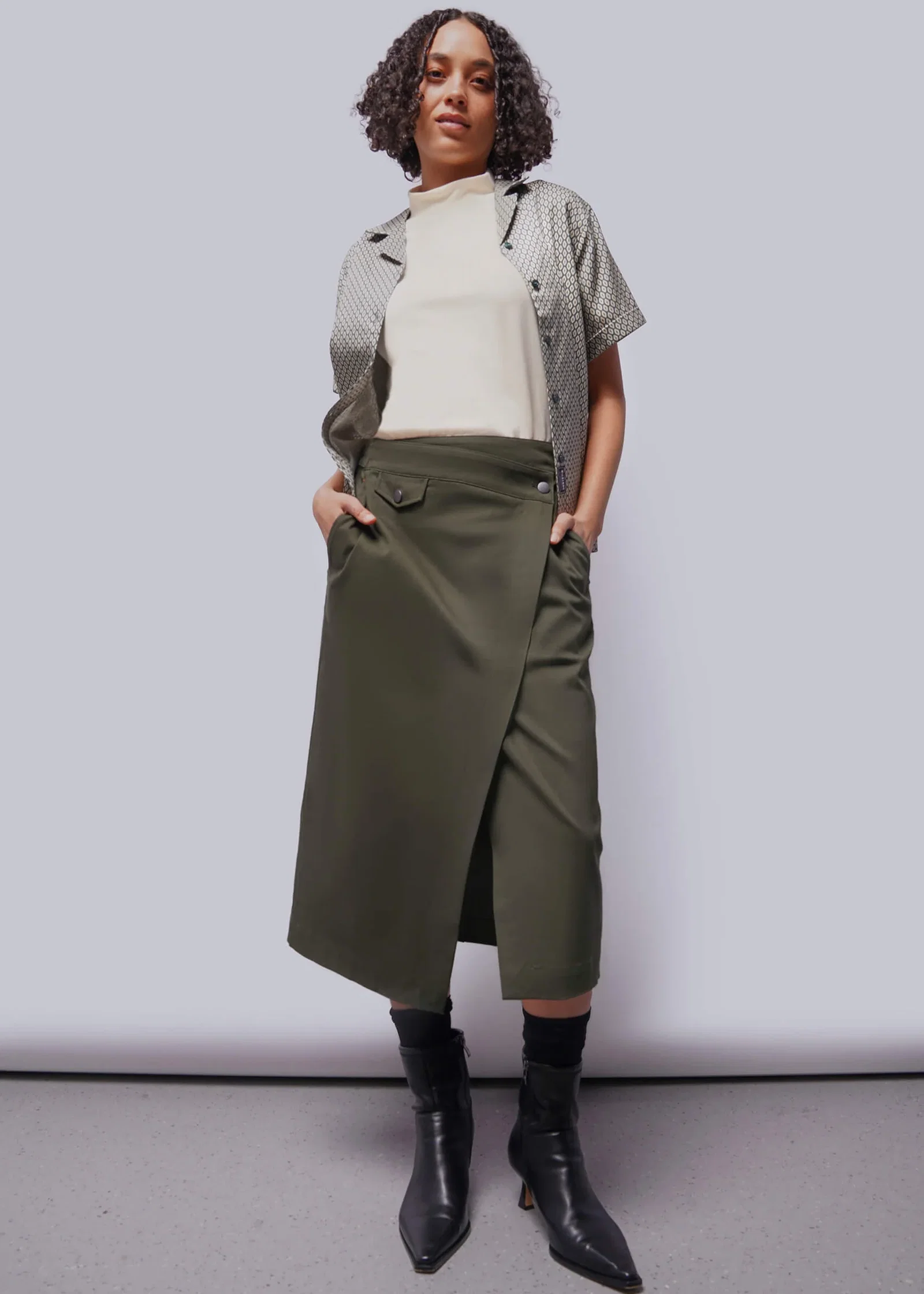 Image of The Essential Cotton Twill Utility Wrap Skirt