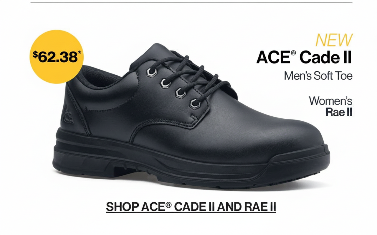 Black ACE Cade II men's soft toe shoe and Women's Rae II shoe, $62.38.