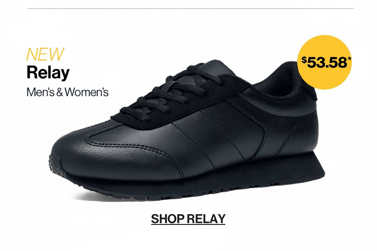 Black Relay men's and women's sneakers with price tag $53.58.