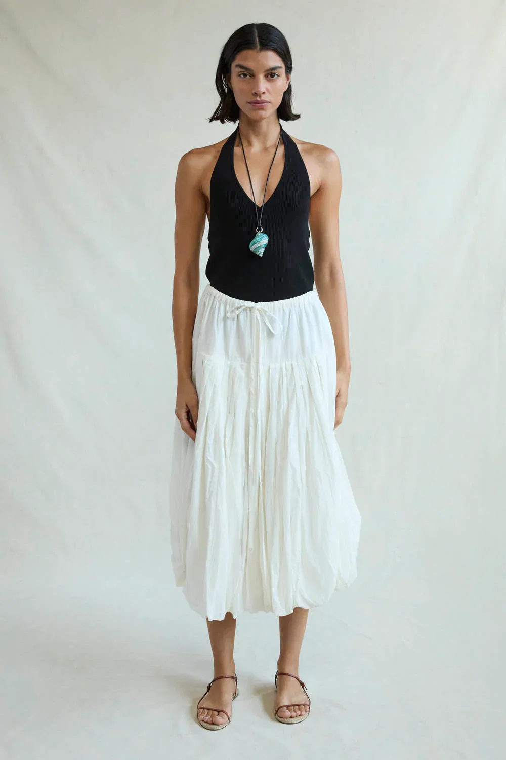 Image of Million Pleats Bubble Skirt Natural