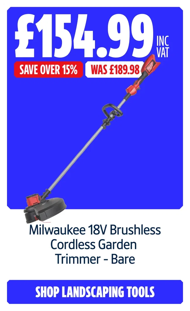 Save over 15% Milwaukee 18V Brushless Cordless Garden Trimmer - Bare. Now £154.99 inc VAT Was £189.98. Shop landscaping tools