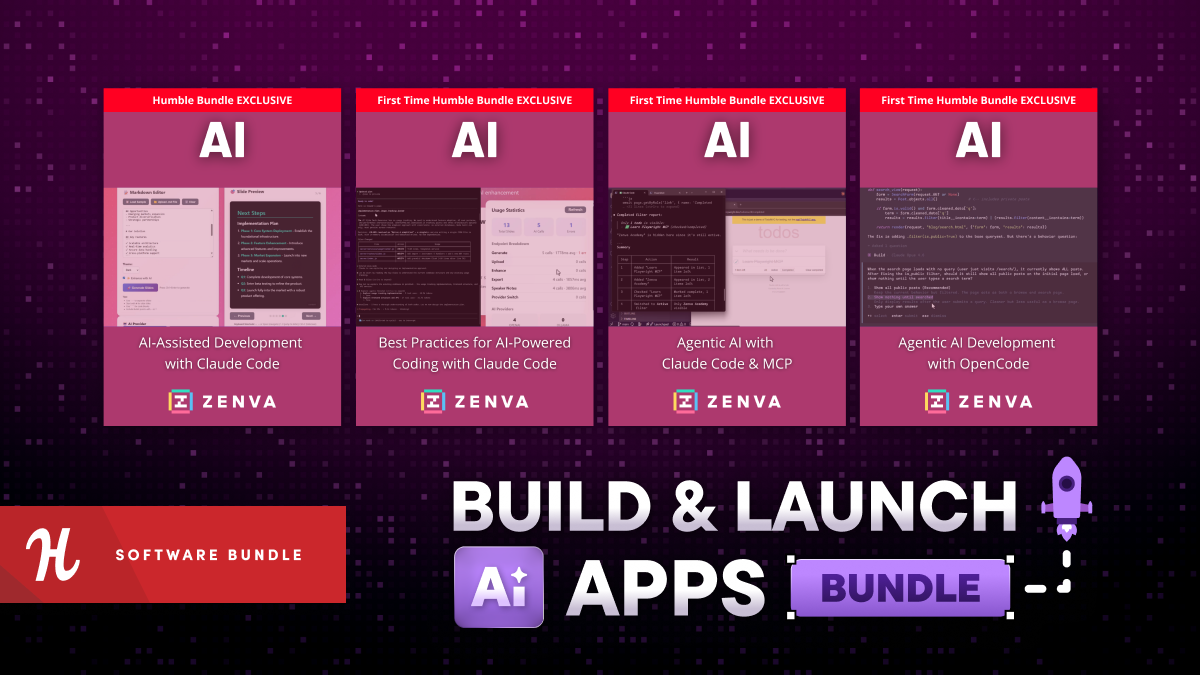 Stop wasting time writing code line by line—build and launch AI apps in no time with a curated collection of twenty instructor-led courses by Zenva!