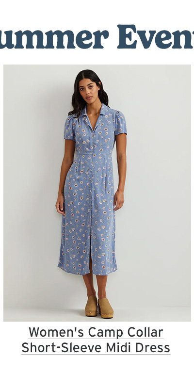 Women's Camp Collar Short-Sleeve Midi Dress