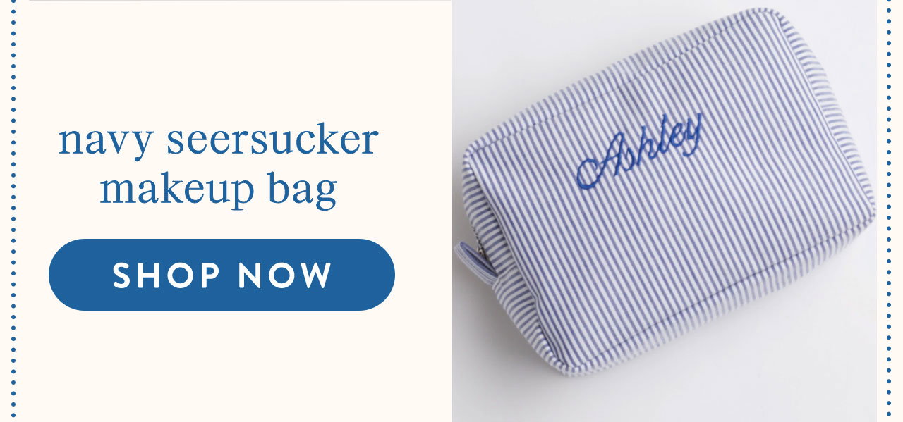 embroider navy seersucker bag
